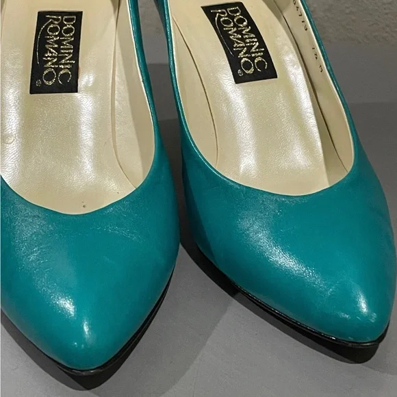 Vintage 80s Dominic Romano Barbie Bow back Teal Heels - Picture 4 of 5